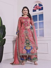 Trending Designer Chinnon Silk Kurta Palazzo With Dupatta For Party Wear