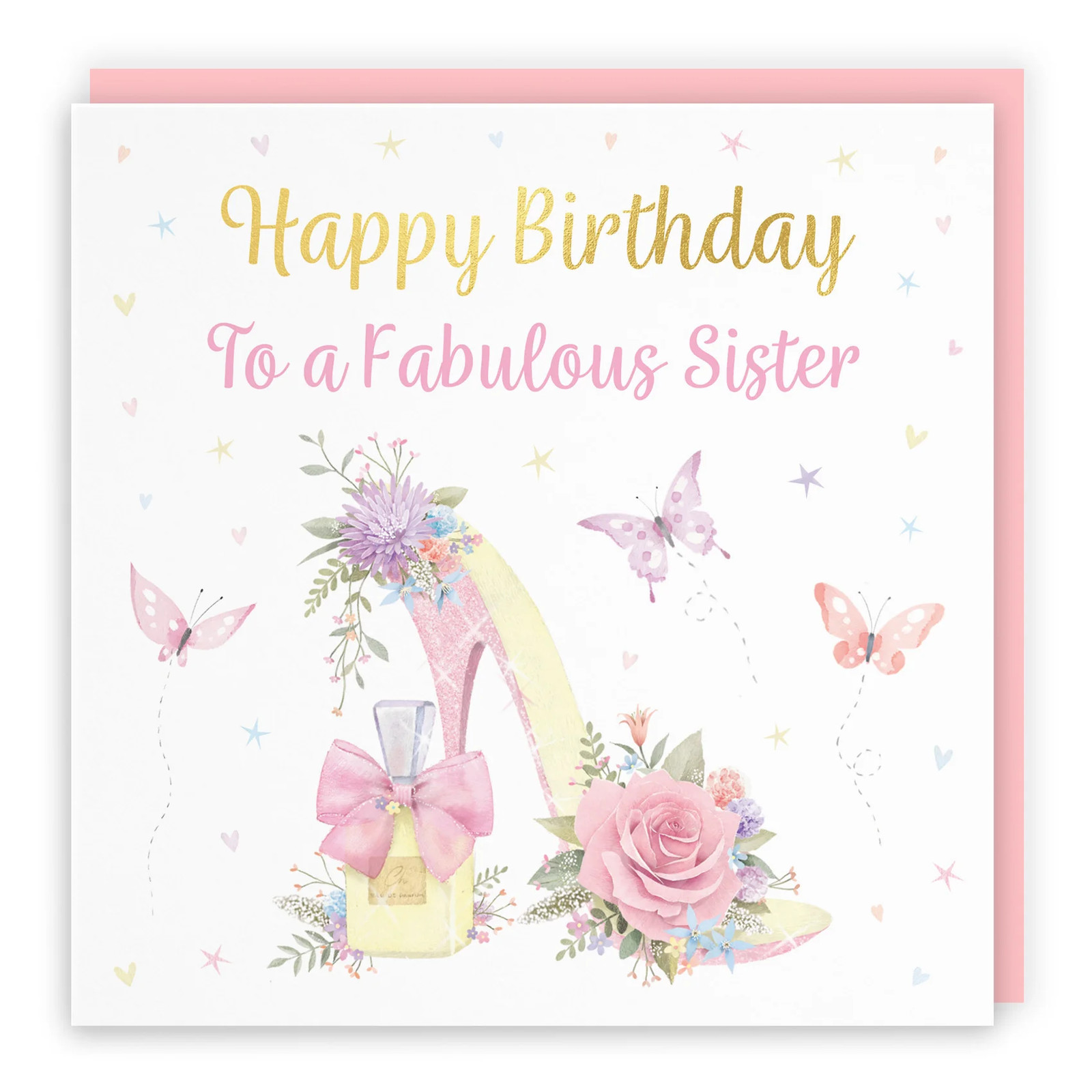 Sister High Heel And Perfume Birthday Card Gold Foil Milo's Gallery