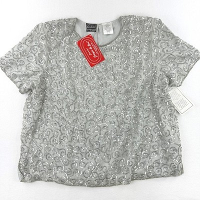 Joseph Le Bon 100% Silk Sequin Blouse Size 30W Silver Vintage Boutique - New