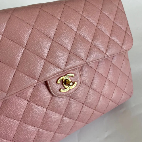 Chanel Pink Jumbo Caviar Leather Single Flap Bag Gold Hardware Dust Bag