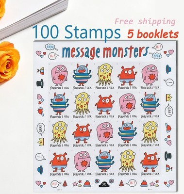 USPS Message Monsters First-Class Stamps   5 Sheets (100) New