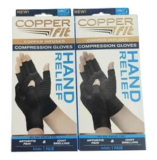 Lot of 2 Copper Fit Hand Relief Compression Gloves L/XL - Arthritis / Hand Pain