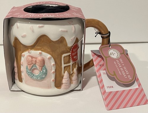 Peppermint And Pine Christmas Mug & Glove Set Gingerbread House Pink Brown NWT - Picture 9 of 15