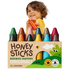 Honeysticks 100 Pure Beeswax Crayons 12 Pack Non Toxic Crayons for Toddlers...
