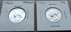 Lot of (2)  1960 Proof Washington Quarters - Uncirculated 90% Silver Beauties