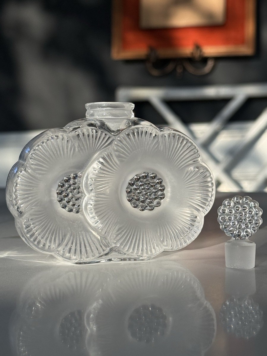 ViNtage LALIQUE Deux Fleurs Two Flowers Frosted Crystal Perfume