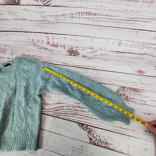 American Eagle Wool Blend Crochet Open Knit Sweater Teal Whimsy Fairy Coquette M - Picture 10 of 12