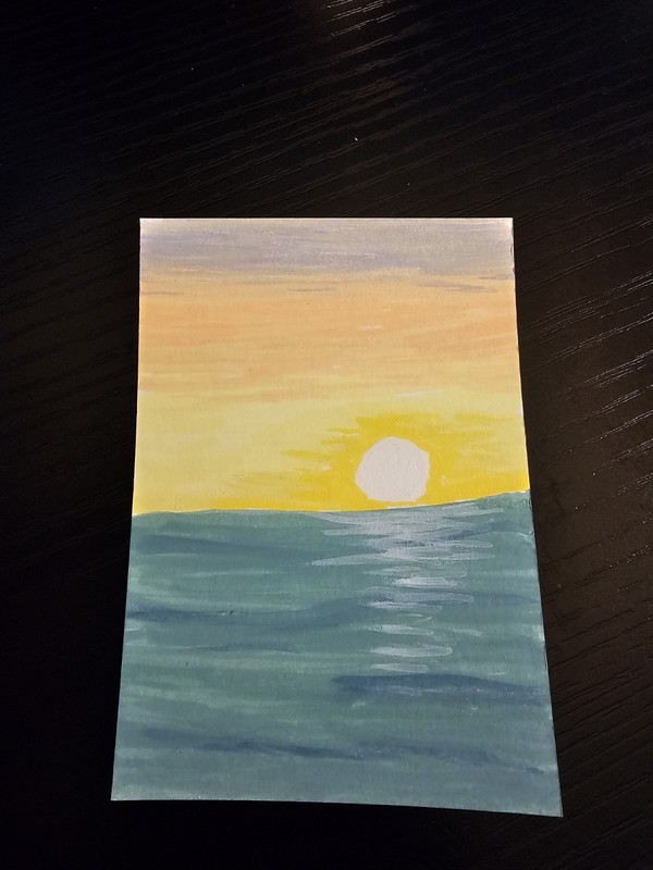 ACEO Ocean Beach Sunset Sun Sea Water TheArtofKatie Original Art  OOAK 2.5"x3.5"