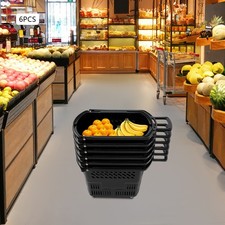 6 Pcs PP Rolling Shopping Baskets, 35l/9.2gal Shopping Carts With Wheels & Hand