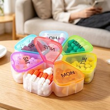 Round Weekly 7 Days Tablet Medicine Storage Pill Box Organizer Container Case