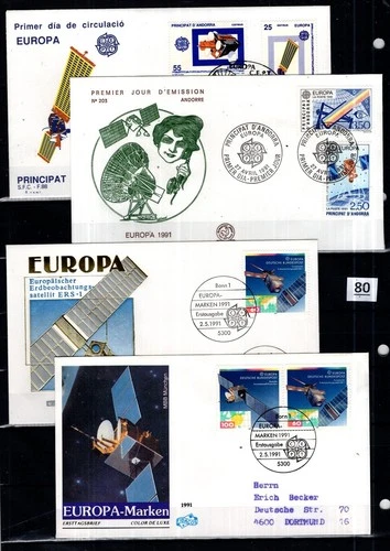 // GERMANY, SPANISH ANDORRA 1991 - 4 FDC - CEPT - SPACE