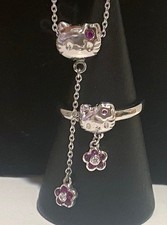 Hello Kitty Necklace Ring Set 925 Silver Rare Limited Edition Japan Used