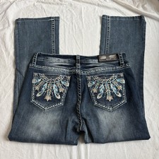 Grace in LA Women Bootcut Jeans Mid Stretch Western Tribal Boho Y2K Feather