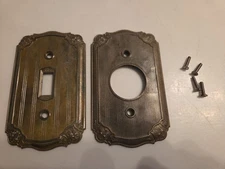 1926 Ornate 2 Switch & Hole Plate Outlet Metal Cover Silver Fancy & Screws Auld