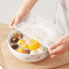 100Pcs Disposable Food Cover Plastic Wrap Elastic Food Covers For Fruit Bowl Cup