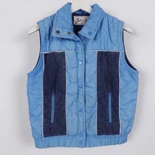 Vintage 80s Women's Puffer Vest Corduroy Snap Ski Size Medium Baby Blue VTG