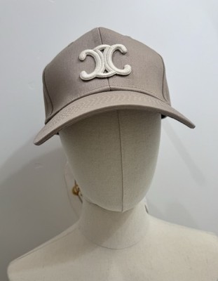 CELINE Beige Logo Baseball Cap w/ Bow Scarf, Adjustable One Size Cotton