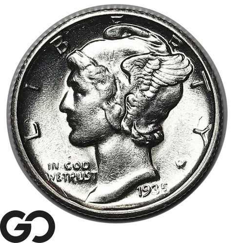 1935-D Mercury Dime, Lustrous White Gem BU++