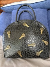 Vintage Moschino Redwall 1988 Croc Embossed Leather Key Bowling Bag Satchel