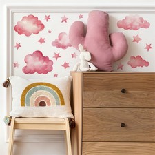 2 Sheets Pink Clouds Stars Wall Stickers, sacinora Art Wall Decals Removable ...