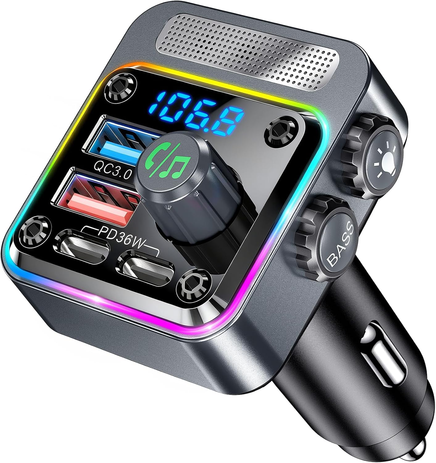 Trasmettitore FM Bluetooth per Auto,5.3 Adattatore Bluetooth Auto,Auto Rafforzam