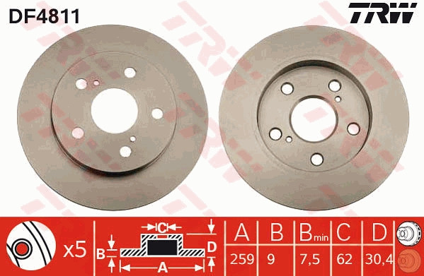 Disque de frein TRW DF4811 haute performance en fonte de carbone pour TOYOTA Yaris