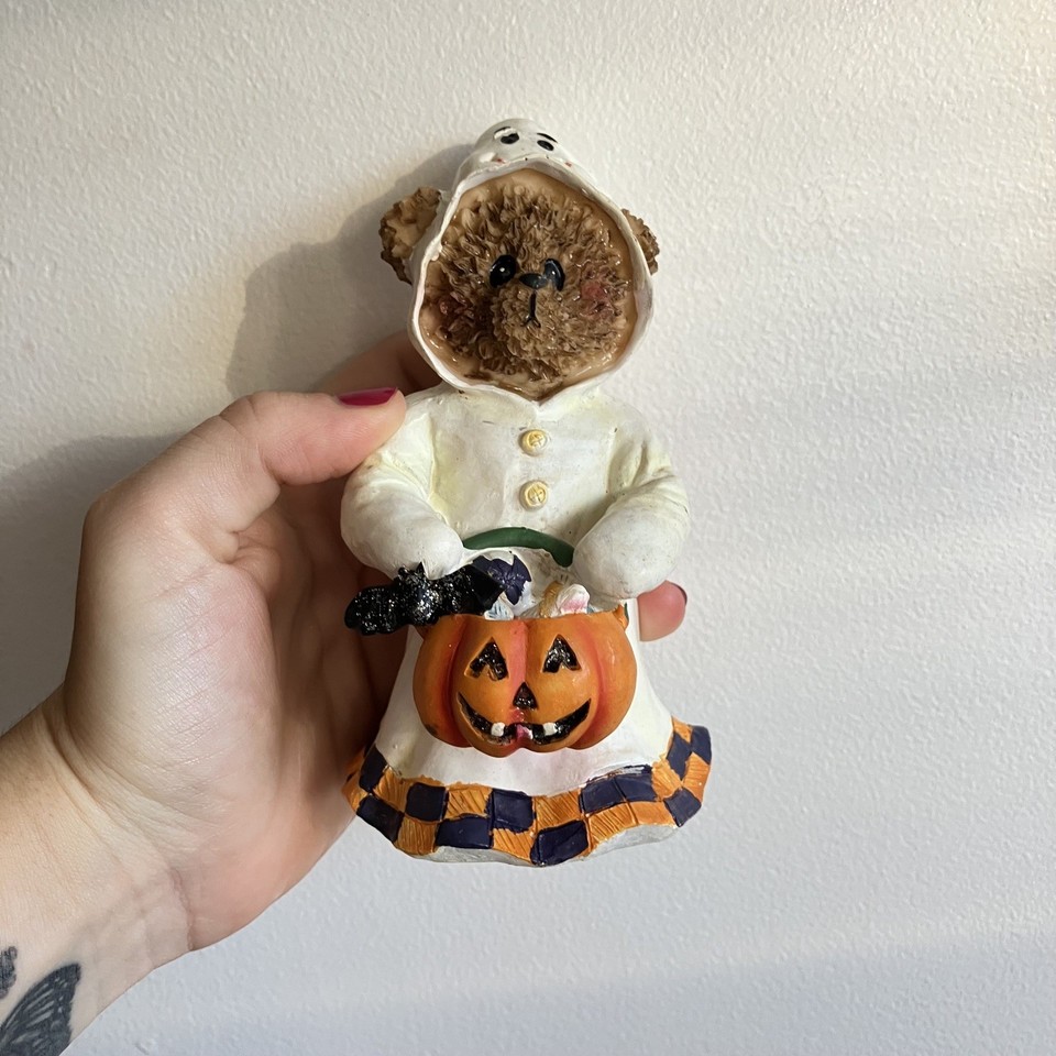 Vintage 90s Teddy Bear Jack o Lantern Pumpkin Medium Halloween