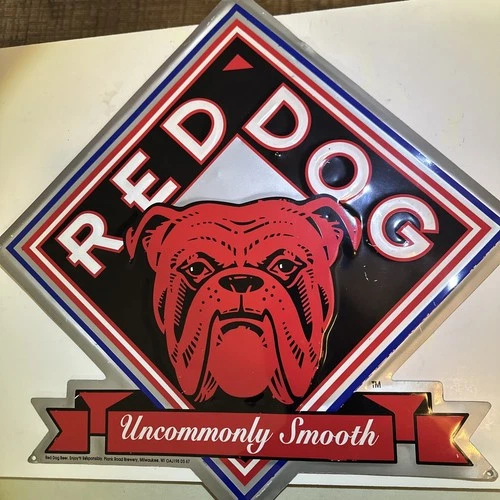 Vintage 90's Red Dog Uncommonly Smooth Tin Sign Beer Advertising Metal Man Cave