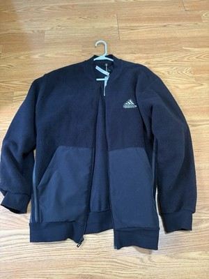 Adidas Black Fleece Full Zip Bomber Jacket NWT Hard Patch Logo Large