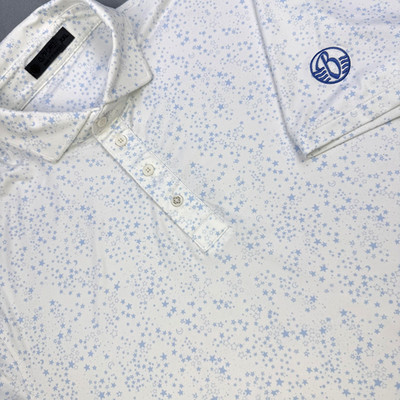 G/FORE Polo Shirt Mens 2XL White Star Print Golf Performance Stretch Celestial
