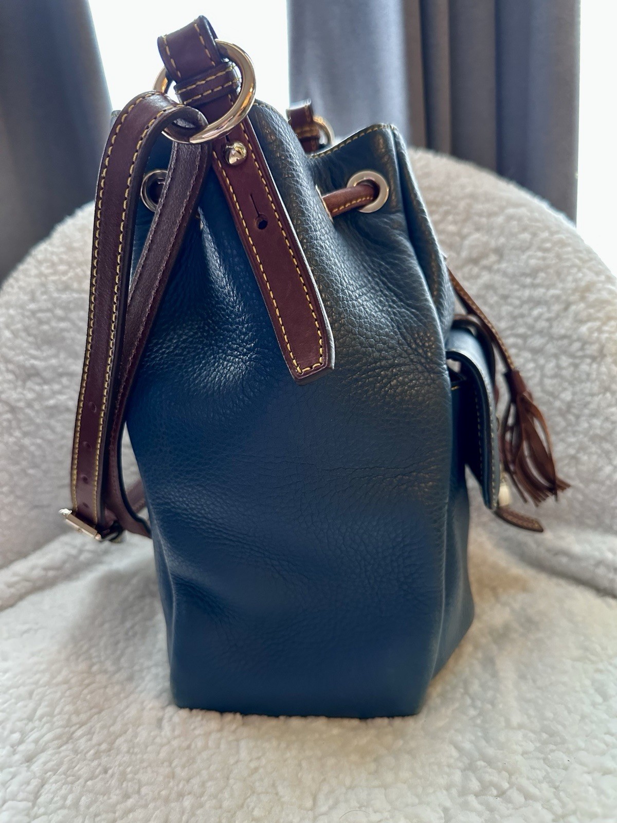Dooney Bourke Blue Leather Drawstring Bucket Bag - image 3