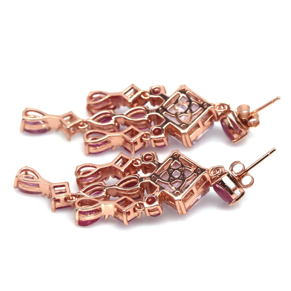 Plata de ley 925 9 x 10 mm. Pendientes Kuncita Rosa y Rubí Rojo Hechos en Tailandia Foto 3 de 4