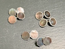 THREE PAIR OF VINTAGE SMOKEY MOTHER OF PEARL CUFFLINKS - KREMENTZ, SWANK, ? H16