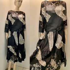 AMAZING 80 s LEATHER LACE FULL SKIRT BATWING SLEEVED BOHO TOP SUIT SZ M