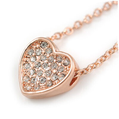 Zarter kleiner Kristall Herz Anhänger mit roségoldfarbener Kette - 39 cm L / 5 cm ext