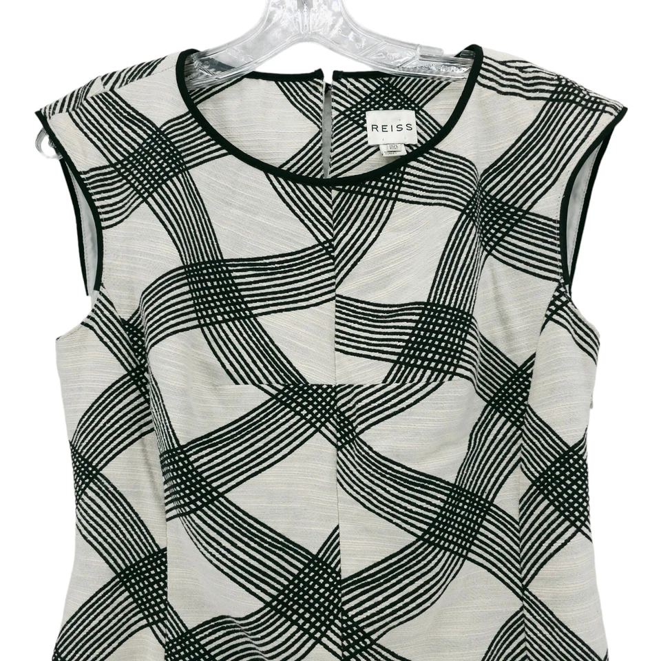 Reiss Antibes Multi Checkered Dress Black Cream Geometric Wave Textured US 8 - Image 2 of 4