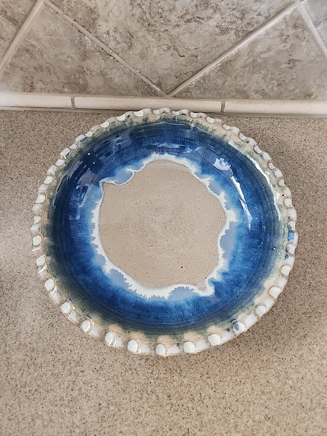 HANDMADE Glazed Pottery Quiche Tart Pie Dish 11" SIGNED BEAUTIFUL!!