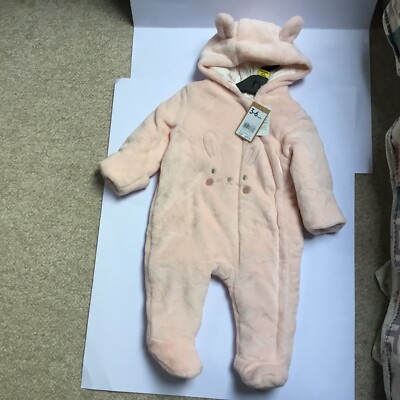 Mothercare Fluffy Bunny Snowsuit Pramsuit Bodysuit Cotton Lined