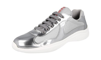 PRADA AMERICAS CUP SNEAKERS SHOES 4E3400 SILVER LEATHER NEW US