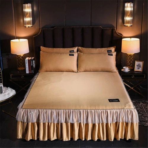 Luxus Satin Seide Bett Rock Staub Rüschen Elegant Bettlaken 14" Drop Queen King - Bild 30 von 41