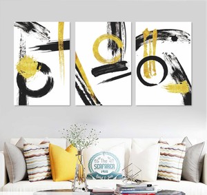 Black Yellow Abstract Canvas Painting Picture Home Wall Hallway