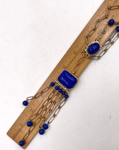NEIGER BROS ANTIQUE CZECH LAPIS LAZULI BLU GLASS NECKLACE PENDANT CHAIN FESTOON - Picture 10 of 10