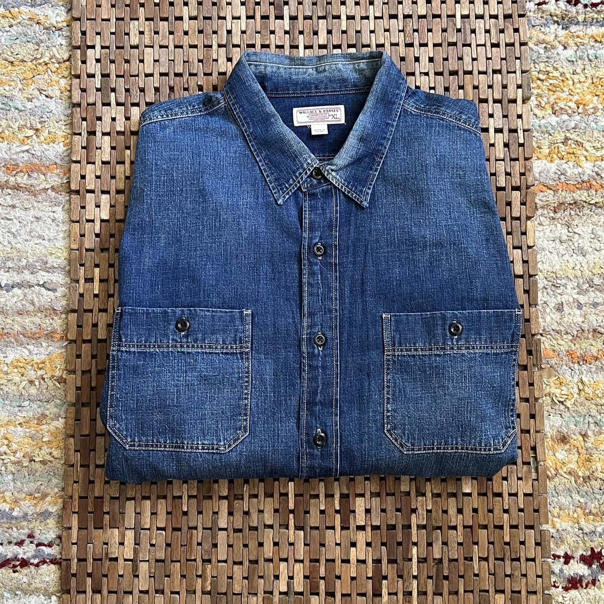 CREW Wallace Barnes Heavy Denim Jean Work Shirt Indigo Blue Men’s Size  XL