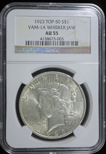 1923 Peace Silver Dollar Top 50 VAM 1A Whisker Jaw NGC AU 55 (2531902)