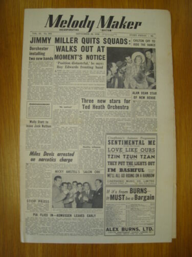 MELODY MAKER 1950 SEP 30 JIMMY MILLER TED HEATH JAZZ - Afbeelding 1 van 1