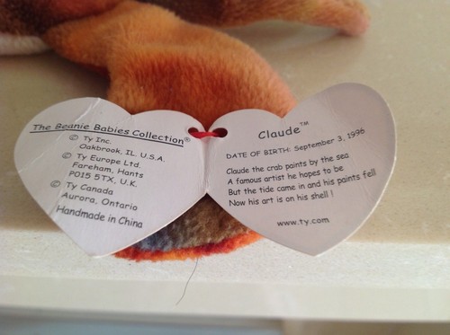 CLAUDE THE CRAB Beanie Babies DOB September 3 1996 Retired rare - Picture 4 of 7