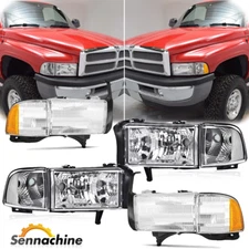 Chrome Headlights Assembly Fit For 94-02 Dodge Ram 1500 2500 3500 + Corner Lamps