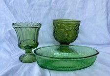 Lot of 3 (three) - VINTAGE GLASSWARE - 1960s Emerald/Avocado Green Trio Vases