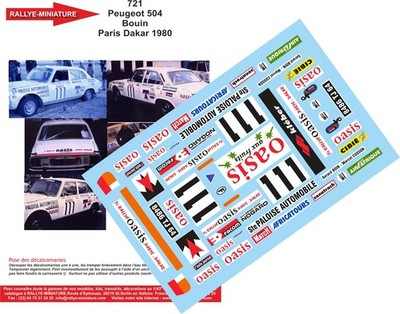 DECALS 1/43 REF 0721 Peugeot 504 Bouin Paris D. 1980