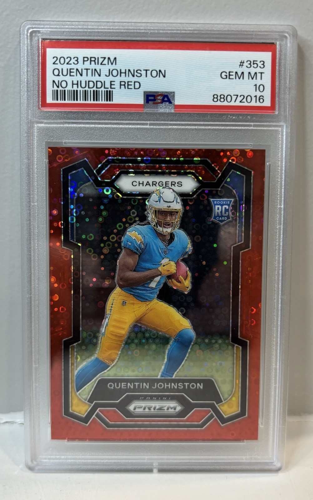 2023 Prizm No Huddle Red, Quentin Johnston RC /70, #353 PSA 10 Gem Mint